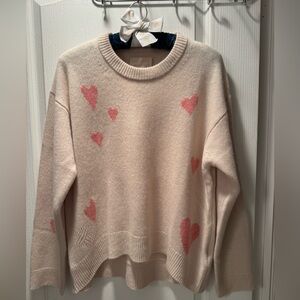 Zadig & Voltaire NWT 100% cashmere Beige Sweater with Pink Hearts